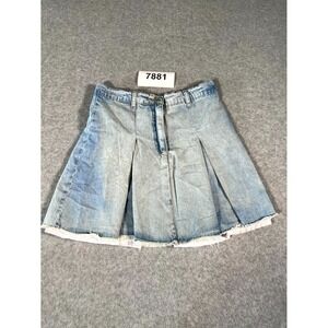 Neon Life Mini Skirt‎ Womens Small Blue Denim Pleated Raw Hem Casual Outdoor